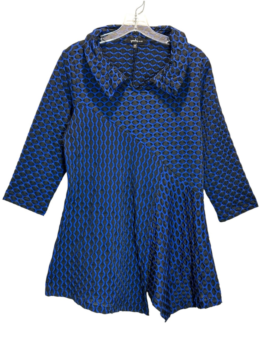 VTG Yushi Royal Blue & Black Textured Lagenlook Asymmetric Tunic - Large